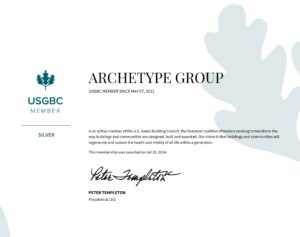 Archetype Group as a USGBC Silver Membership 2024-2025