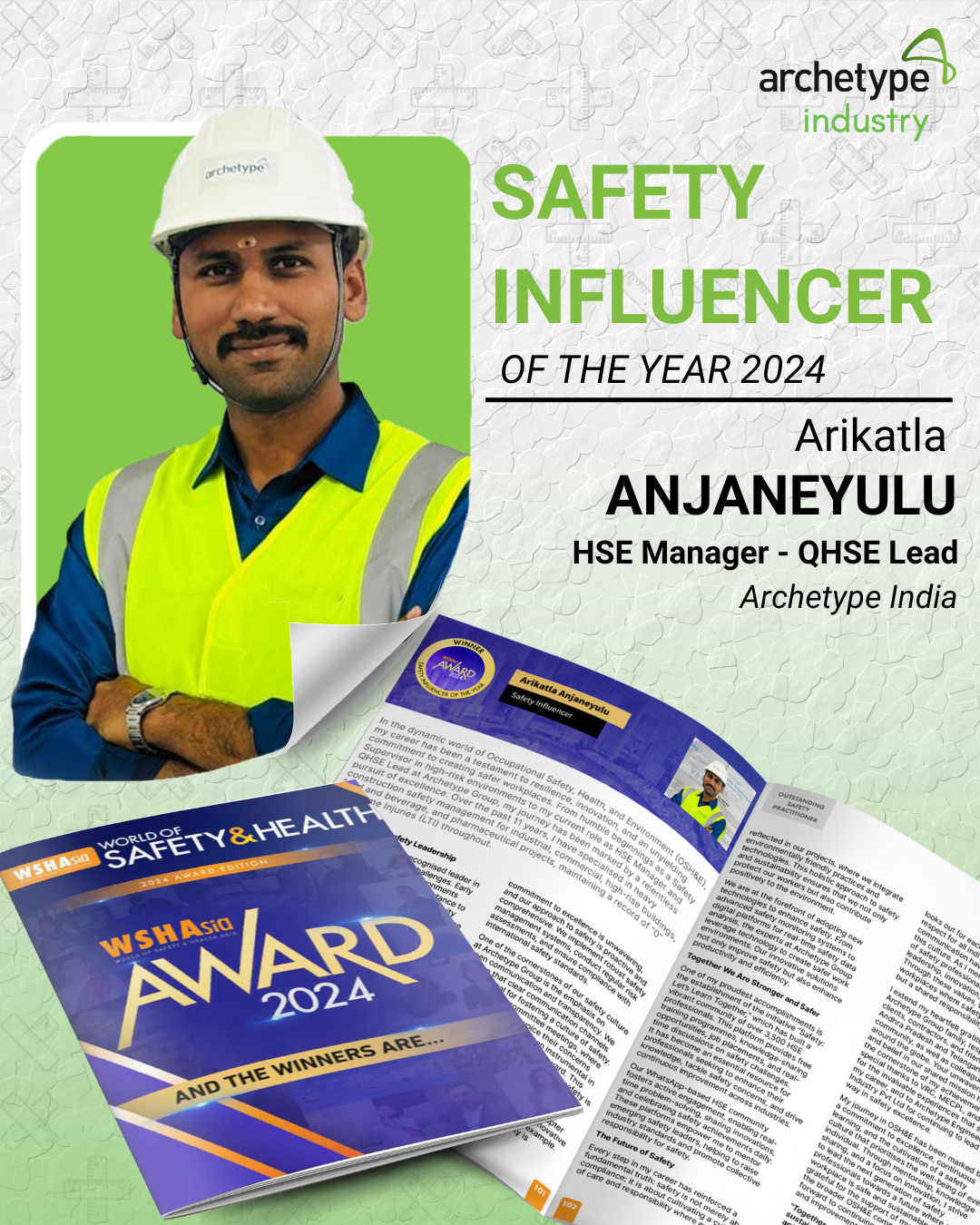 Arikatla Anjaneyulu, HSE Engineer of Archetype India fetured in the WSHAsia